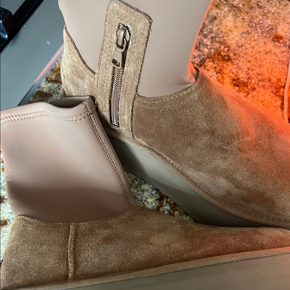 UGG Tan Winter Rain Boots with Suede Material and Zipper